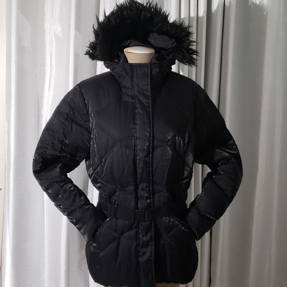 The North Face XL Black Shimmery Belted Coat